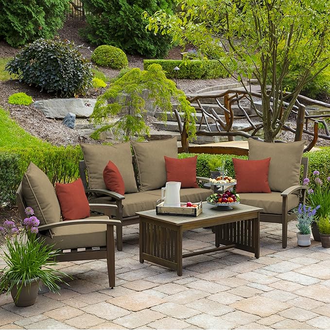 Arden Olefin Outdoor Foam Deep Seat Cushion Set (4-Pack), 24x24, Premium High-Density Foam, Never Flattens, Weather-Proof for Patio Chair Sofa Couch, Tan Hamilton