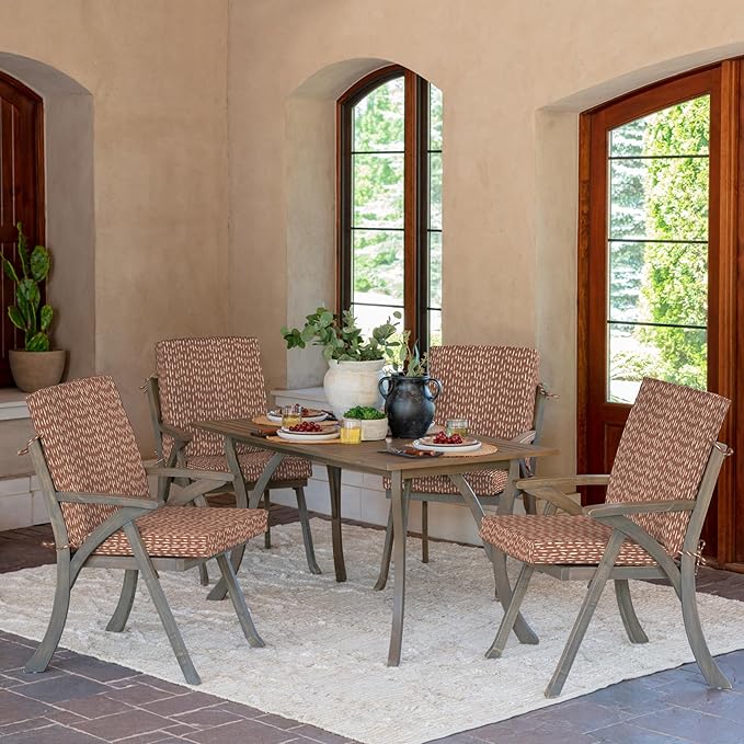 Arden 4-Pack Outdoor Patio Dining Chair Cushion, 20x44, Rain-Proof Seat Pad, Fade-Resistant Outdoor Cushion Rust Red Brushed Texture