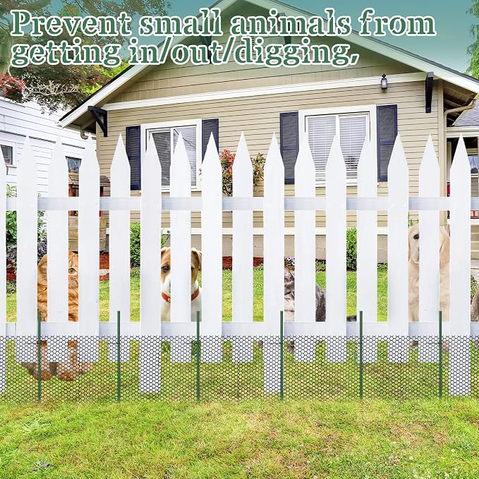 Marsui Animal Barrier Fence 12in x 33ft No Dig Garden Fence Mesh Fencing with Steel Stake Movable Portable Temporary for Poultry Dogs Rabbits Chicken Snake Barrier Garden Backyard Outdoor