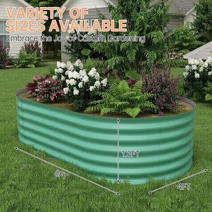 IDEALHOUSE 8x4x1.5 Ft Galvanized Metal Raised Garden Bed, 24-Inch Tall Outdoor Planter Box for Vegetables, Flowers & Herbs, Rust-Resistant Garden Beds for Backyard, Patio or Balcony, Green
