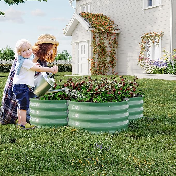 2 Pack Galvanized Raised Garden Bed – 4x4x1 ft Raised Beds-Coated Metal Planter Box with Floral Edge, Easy Assembly Rust-Resistant Outdoor/Indoor Garden Box for Vegetables, Flowers, Herbs, Green