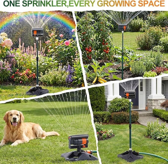 Oscillating Sprinkler with Adjustable Aluminum Riser, 4 Way Lawn Sprinklers for Yard and Garden, 16 Nozzles, Cover up to 4.069 sq. ft Ideal for Watering Different Heights(Triangular)