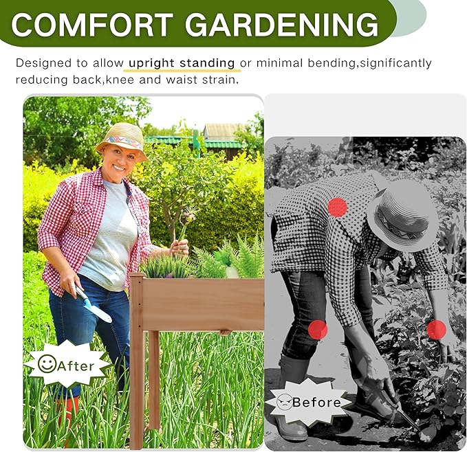 Wooden Raised Garden Bed with Legs, Elevated Reinforced Planter Box with Bed Liner for Backyard/Patio/Gardener, 34x18x30in, 150lb Capacity, Acorn Brown
