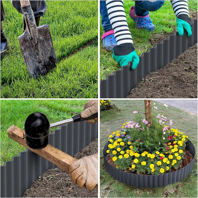 LAVEVE Corrugated Metal Garden Edging 6" x 20Ft, Landscape Edging Border for Lawn, Flower Bed, Garden Fence, Paver Edging (Dark Gray)