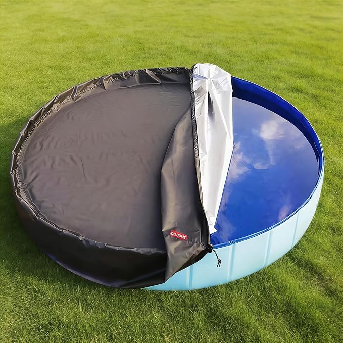 QH.HOME[2026 Upgrade 500D Thickened] 87 inch Kiddie Pool Cover Round, Collapsible Dog Pool Cover with Super Windproof Dual-Drawstring, Odorless Waterproof Fabric Material - Only Cover