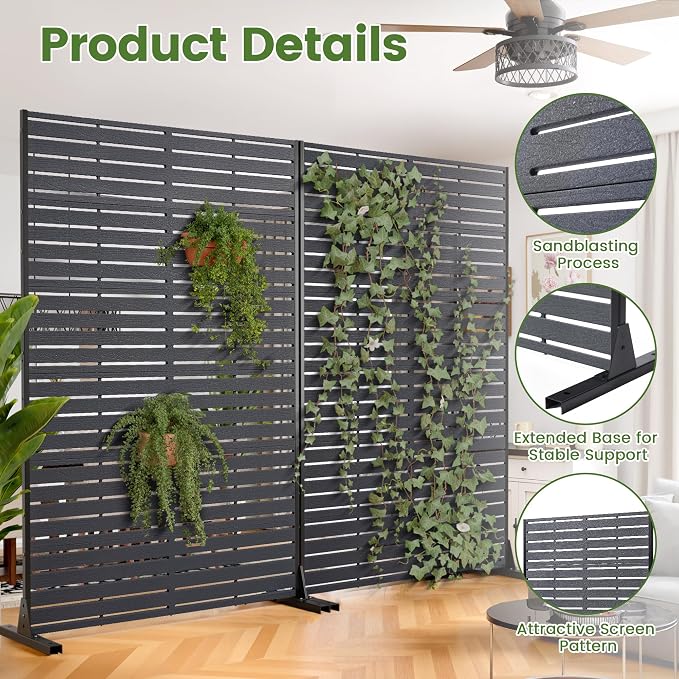 Outdoor Privacy Screen 72" H HDPE Decorative Freestanding Privacy Panel, Sandblasting Louvered Privacy Screens with Stand, Weather-Resistant Panel for Patio, Balcony, Backyard(6 Panels)