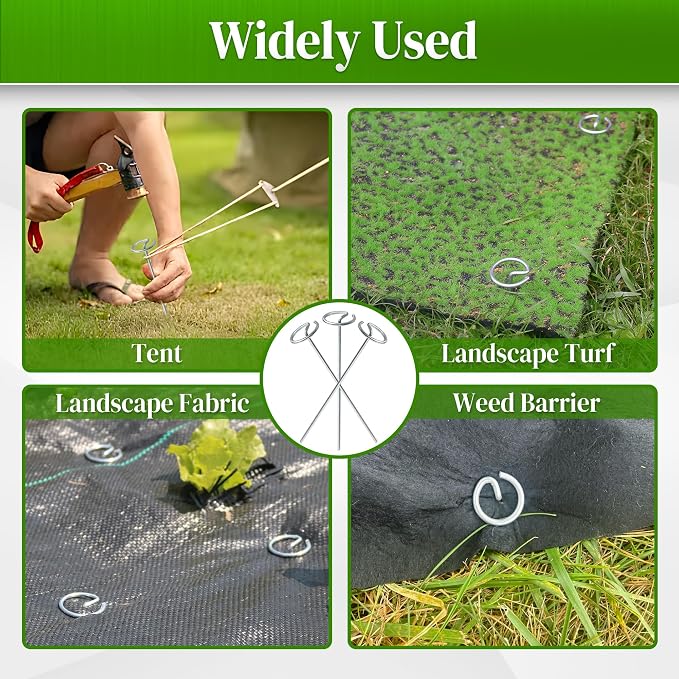 Quibbay 200 Pcs Circle Top Landscape Staples, 11 Gauge Landscape Fabric Pins, 6 Inch Garden Stake for Landscaping, Galvanized Landscape Fabric Stakes, Heavy Duty Ground Stakes for Lawn Weed Barrier