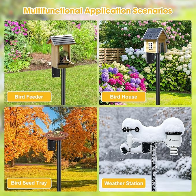 Bird House Pole for Outdoor, 72 Inch Heavy Duty Bird Feeder Pole with 5-Pronged Base, Stand for Backyard Garden Bird Watching,Matte Black,1 Pack (Without Bird House)