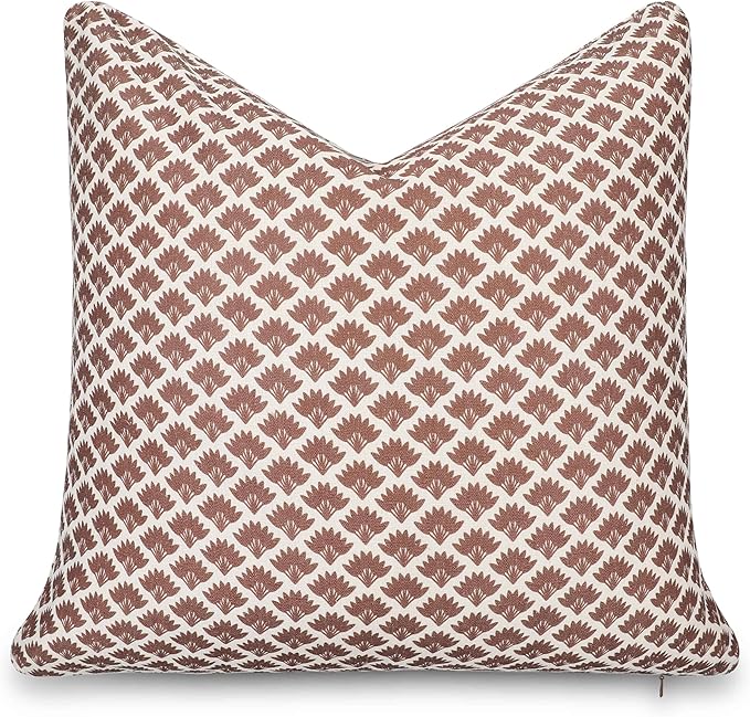 Crumbs Home Modern Farmhouse California Casual Indoor Outdoor Throw Pillow Cover, 20"x20" Water Repellent for Patio, Backyard, Couch, Poolside, Cocoa Brown Print Ravenala Palm Tree