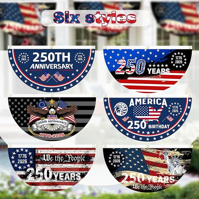 2PCS 250th Anniversary USA Flag, 1.5X3 FT 1776-2026 Fan Flags, 2 Ply Year American Anniversary Flag for Wall, Front Door, Porch, Fence, Outdoor Decorations (Style 6)