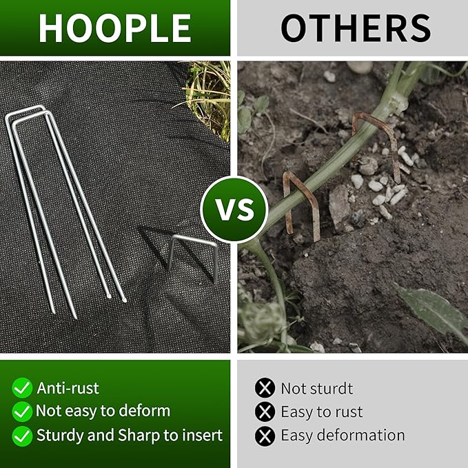 HOOPLE 4 Inch 100 Pack Galvanized Landscape Staples 12 Gauge Garden Stakes Landscaping Fabric Pins Anti-Rust Yard Stakes for Decoration Weed Barrier, Irrigation Tubing, Lawn Fabric & Greenhouse