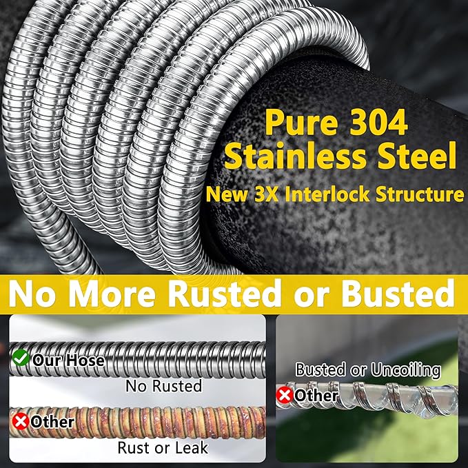 75 ft Stainless Steel Garden Hose - 2026 New Upgraded Metal Water hose - Flexible Water Hoses Pipes with Latex Core, 3/4" Solid Brass Connector - No-Expandable Watering Garden Hoses