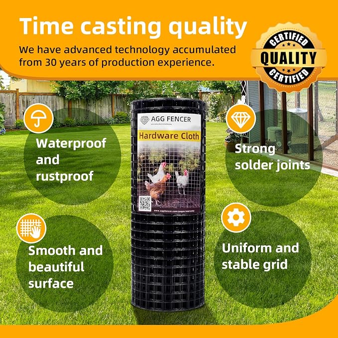 36in x 100ft Black Hardware Cloth 1 inch 16Ga PVC Coated Wire Mesh Vinyl Coated Fence, Welded Metal Chicken Wire Fencing Roll, Garden Plant Fencing, for Chicken Coop and Home Improvement