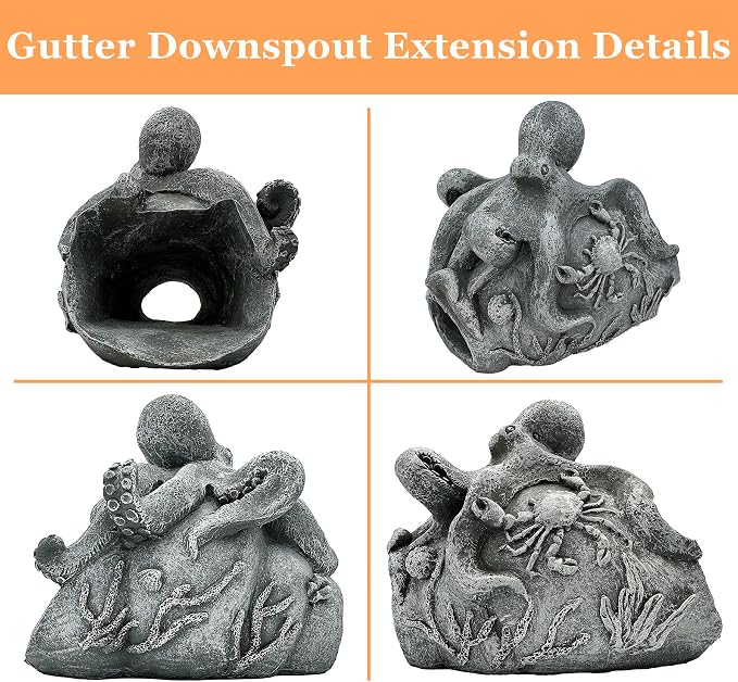 Teaeeno Real Octopus Gutter Downspout Extension Decor,Animal Gutter Downspout Decorative,3''x4'' Downspout Extender Diverter Splash Block Sculpture Outdoor Decor,Outdoor Garden Animal Statue Ornament