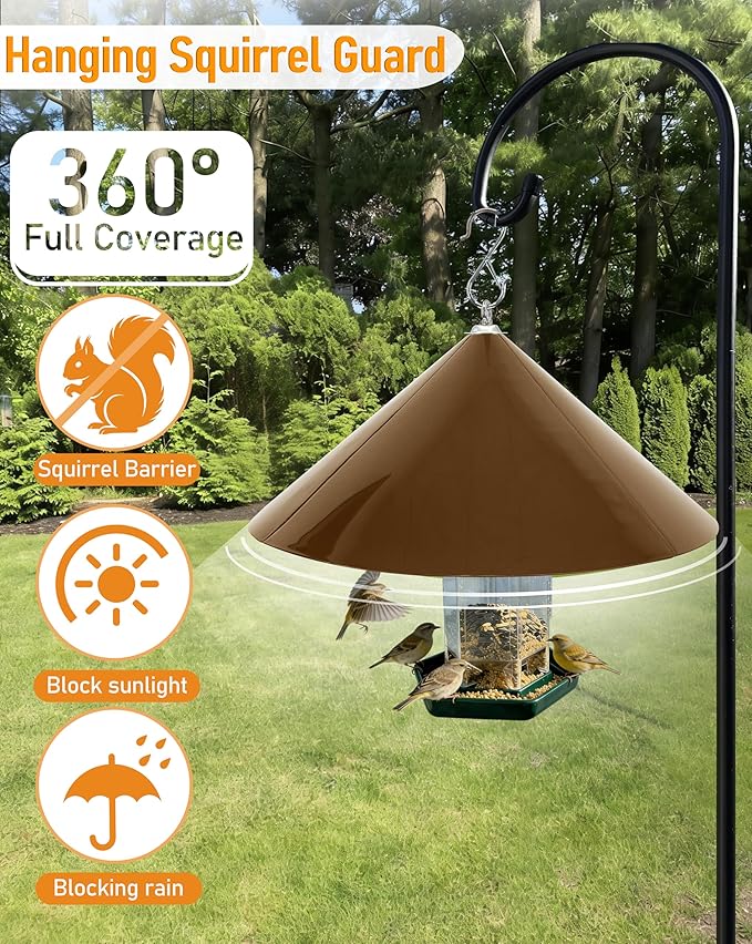 Bird Feeder Rain Guard,Squirrel Baffle,Squirrel-Proofs for Outside Shepherd's Hooks,Hanging Baffle for Feeder Pole 19-Inch (Brown)