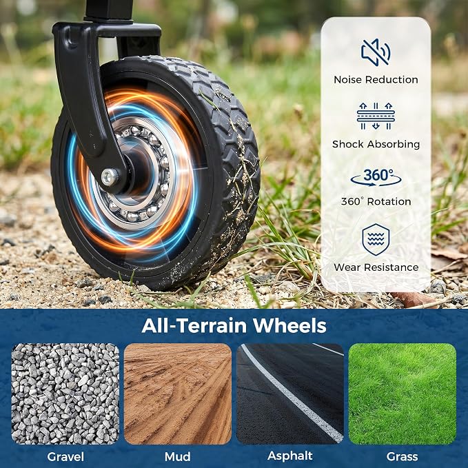 Collapsible Wagon Cart Max 220lb Load & Expandable Storage 120L, Double Bearing Design for Flexible Steering, Foldable Heavy Duty Garden Cart with 2 Cup Holders for Groceries, Garden & Camping