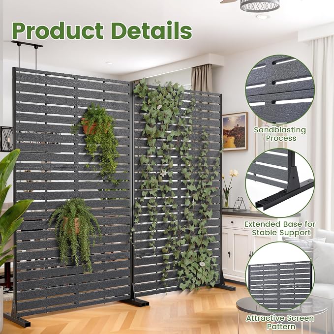 Outdoor Privacy Screen 60" H HDPE Decorative Freestanding Privacy Panel, Sandblasting Louvered Privacy Screens with Stand, Weather-Resistant Panel for Patio, Balcony, Backyard(5 Panels)