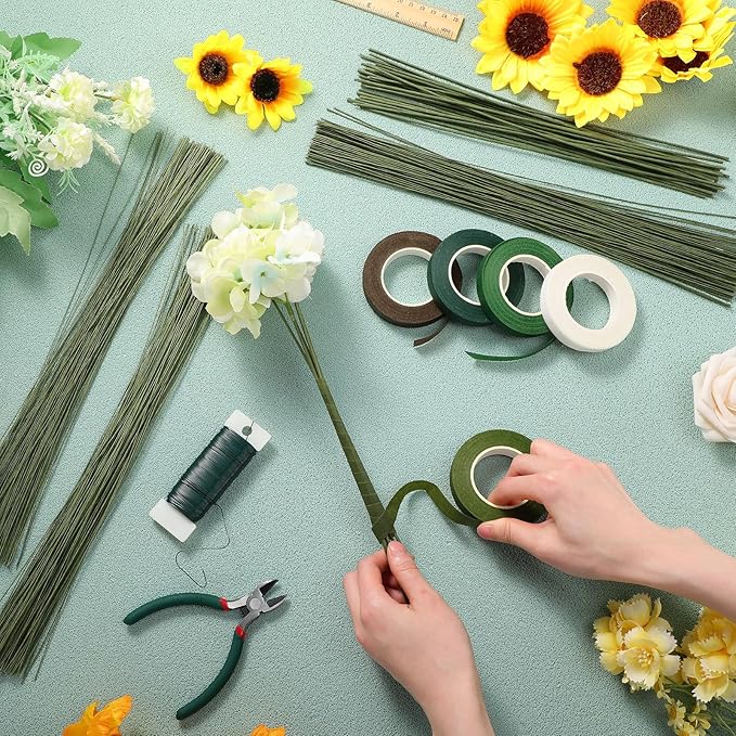 Blulu Floral Arrangement Kit, 13 Pcs Flower Arrangements Supplies Includes Gauge Paddle Wire, 18 20 22 24 26 Gauge Floral Wire Stems, Green Tape, Cutter Scissor, Bouquet Accessories for DIY Crafts