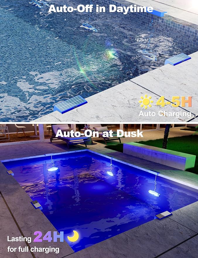 APONUO 2 Pack Solar Pool Lights, Pool Solar Lights for Above Ground Pools with Remote, IP68 Waterproof, RGB Color Changing Solar Powered Pools Light for Pond, Fountain,Yard (Blue)