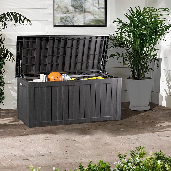 Outdoor Storage Box 275GAL Waterproof Resin Deck Box,Pool Accessories Supplies，UV-Resistant Lockable Package Delivery Bin for Garden Tools,Large Patio Outside Cushions,Chest,Furniture,Black