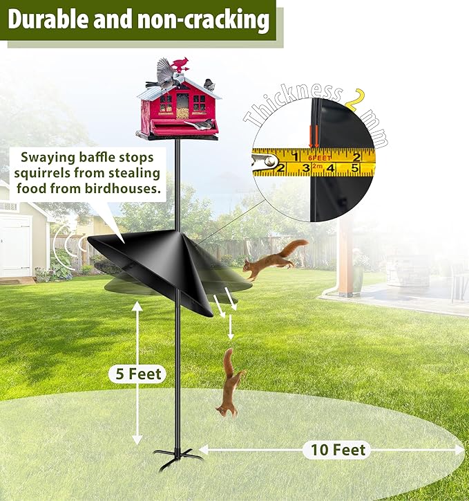 Squirrel Baffle,19-Inch Squirrel Baffle for Bird Feeder Pole,Squirrel-Proofs for Outdoor Shepherd's Hooks，Outside Pole Mount Squirrels Guard (Black)