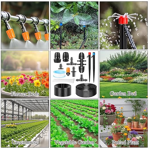 260FT Drip Irrigation System Kit, Automatic Drip Irrigation Kit with 1/2 inch Hose 1/4 inch Distribution Tubing and Accessories for Greenhouse, Yard, Lawn