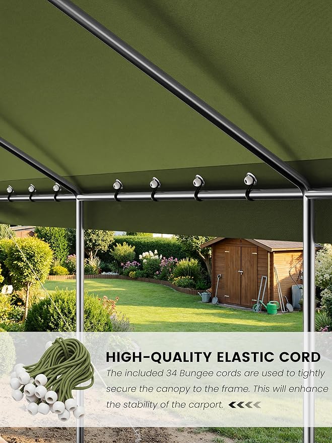 12 x 20 Ft Carport Replacement Cover, Heavy Duty Outdoor Car Tarp Canopy, Waterproof & UV Protected Tear Oxford Tarp with Ball Bungees (Frame is Not Included)