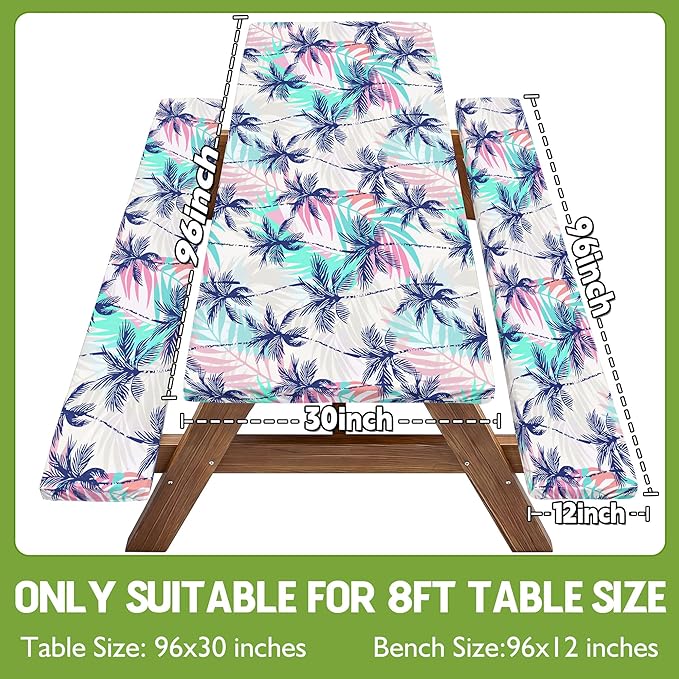 Picnic Table Cover with Bench Covers Waterproof Fitted Table Cloth Tablecover Camp Camper Camping Essentials Outdoor Beach Summer River Water Motorhome Trailer Road Trip Tent Rv Car Travel Activities