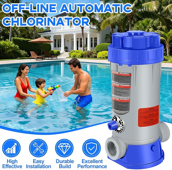 SeaSlep Off-Line Automatic Pool Chlorinator with Adjustable Output, Automatic Chlorine Feeder with 9.0 Lbs Capacity,Easy to Install Off Line Chlorinator for Inground Pool,Compatible with Hayward(Blue)