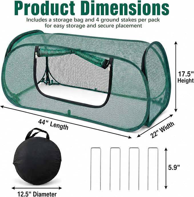 2 Pack Pop Up Mesh Plant Cover, 33% Sunblock Garden Covers for Raised Beds, Breathable Garden Netting for Raised Beds with 8 Stakes for Protecting Seedlings Fruits(44 x 22 x 17.5 in)