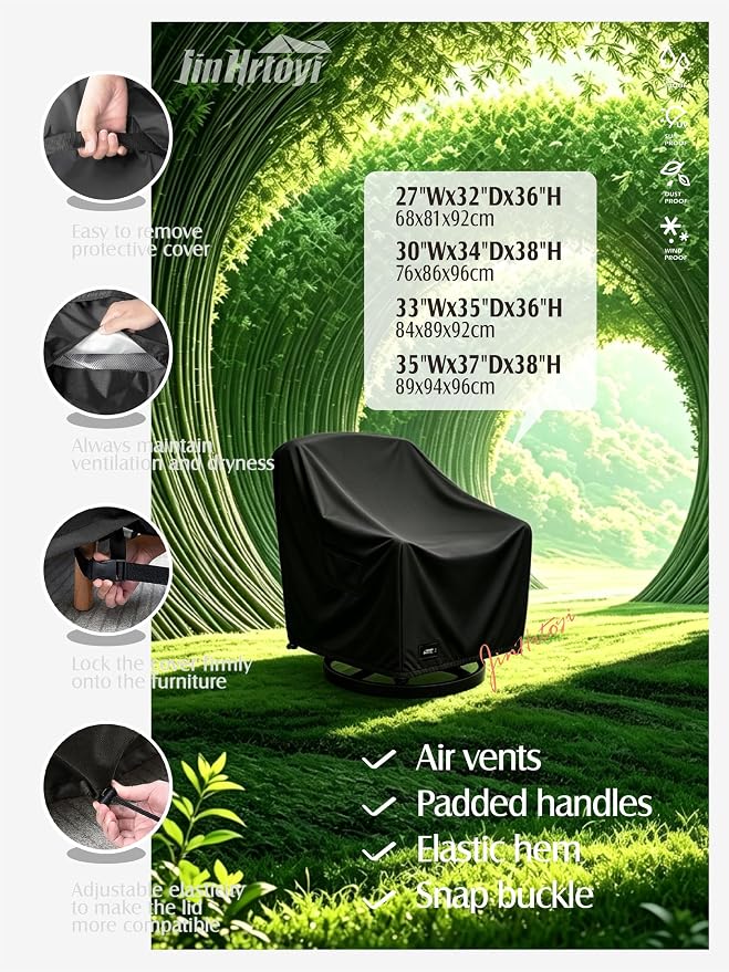 JinHrtoyi Outdoor Chair Covers 2 Pack,27Wx32Dx36H inches Patio Chair Cover,100% Waterproof Heavy Duty Outdoor Furniture Covers Waterproof,Black Minimalism Style Patio Furniture Cover