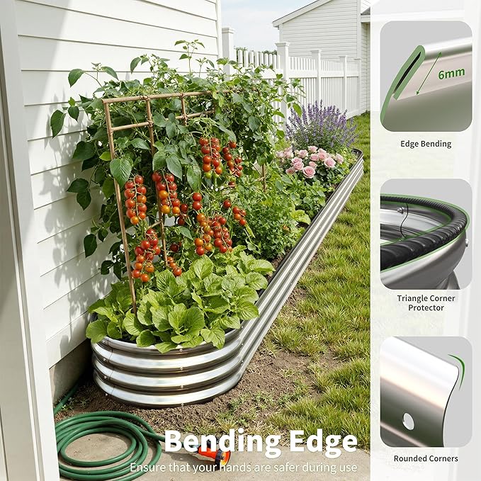 Galvanized Raised Garden Bed Kit, 12×2×1ft for Garden Beds Outdoor with Easy Assembly,Oval Large Gardening Box for Vegetables, Fruits, Flower Silver