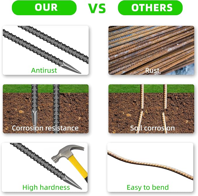 16 Pieces 24-Inch Garden Ground Stakes Galvanized Steel Rebar Stake - Heavy Duty Anchors for Tents, Position Kits,Fences, and Trampolines
