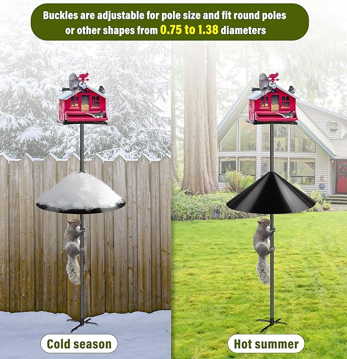 Squirrel Baffle,19-Inch Squirrel Baffle for Bird Feeder Pole,Squirrel-Proofs for Outdoor Shepherd's Hooks，Outside Pole Mount Squirrels Guard (Black)