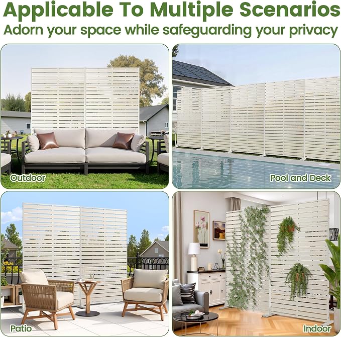Outdoor Privacy Screen 60" H HDPE Decorative Freestanding Privacy Panel, Sandblasting Louvered Privacy Screens with Stand, Weather-Resistant Panel for Patio, Balcony, Backyard(5 Panels)