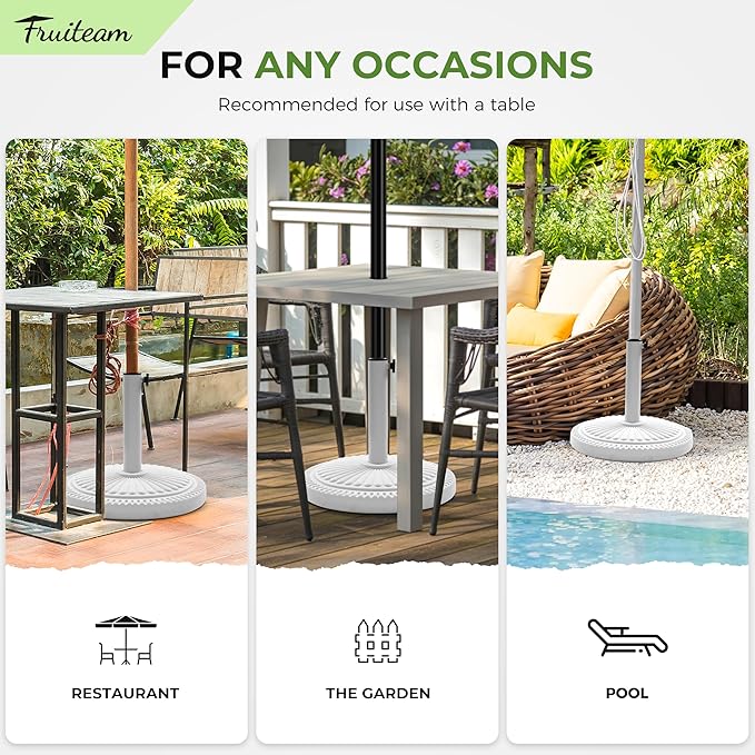 FRUITEAM 33-lbs Round Patio Umbrella Base Pre-Filled Umbrella Stand 15" Sun-Flower-Pattern Heavy Duty Market Umbrella Base Stand for Patio, Outdoor, Swimming Pool, White