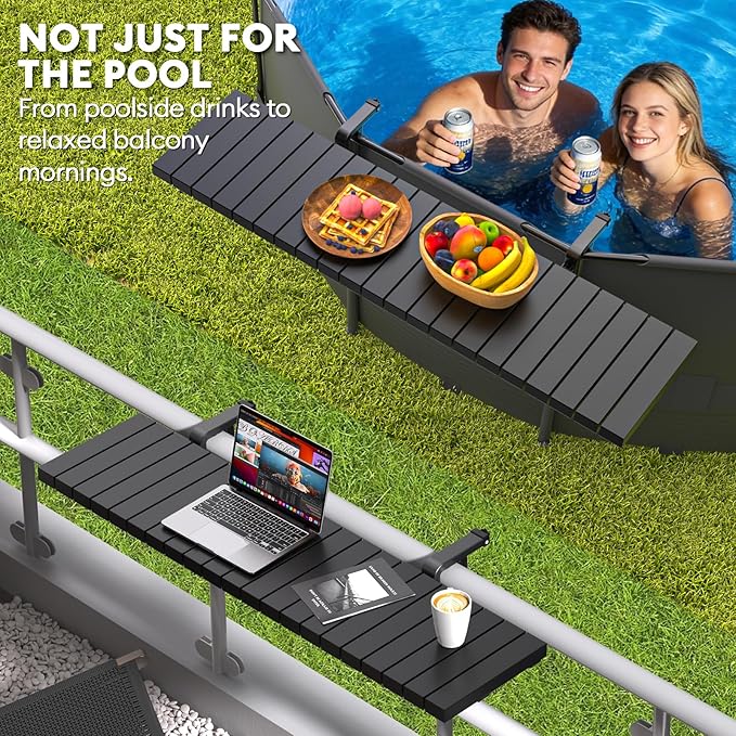Pool Bar, Hyperzoo Swim-Up Above Ground Poolside Bar, Upgrade Your Pool Experience, Fits ≤4.4” Top Rail, 49"×9.6" Rust-Free ABS Table Holds 110 lbs, Poolside Table for Round Frame Swimming Pools
