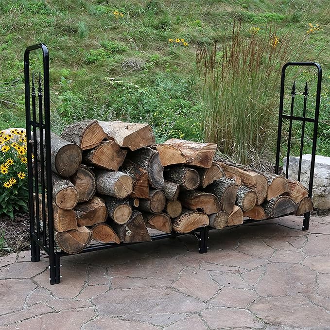 Sunnydaze Indoor/Outdoor 6-Foot Decorative Firewood Log Rack - Powder-Coated Steel Wood - Black