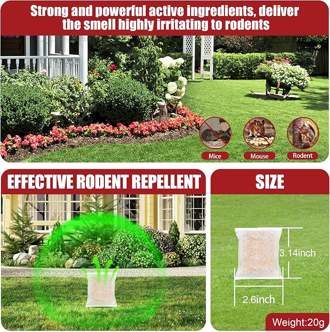 Mouse Rodent Repellent Pounches, 12 Pack Peppermint Oil Mice Repellent, Natural Mouse Deterrent for Kitchen, Warehouse, Car, Indoor, Outdoor Safe for Pets & Family