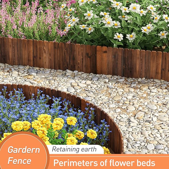 GHWIE Wooden Garden Fence Wood Garden Edging Border Decorative Landscape Border Edging,Planting Tree Fence Yard Patio Path Edging Landscape Edging Flower Bed Fences-11.8'' H x 48'' L (1PACK)