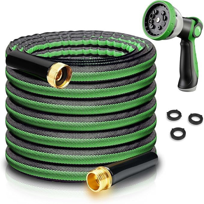 Aterr Garden Hose 75ft, Lightweight Flexible Water Hose with 10 Pattern Nozzle, Durable Hose, Solid Aluminum Connectors, Leak-Resistant for Yard Lawn Car Washing, (Green)