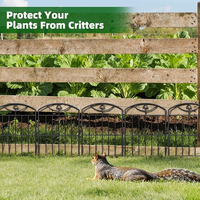20 Panels Outdoor Decorative Garden Fence, 21 （ft） L x 24 (in) H, Black Rustproof Metal Wire Panel Barrier Fence, Animal Barrier Fence, for Landscaping and Yard Decoration