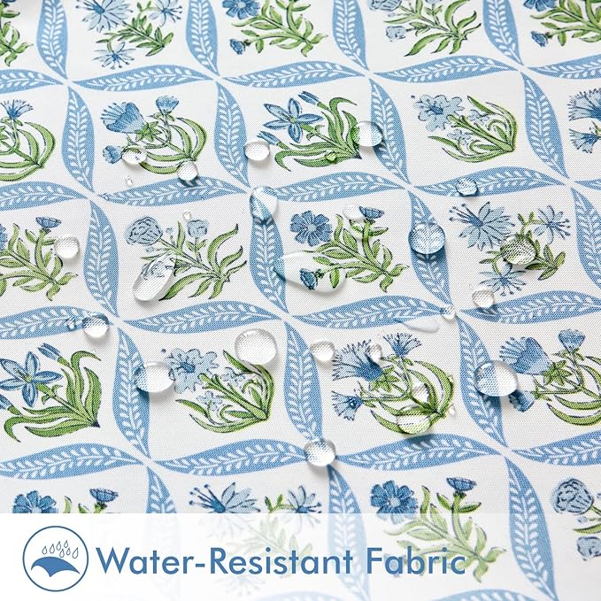 ANRODUO Floral Outdoor Pillow Covers 18x18 Waterproof Set of 2 Block Print Boho Accent Decorative Cushion Cases with Refined Edge Piping for Spring Patio Porch Garden Couch Sofa Bench Decor Blue