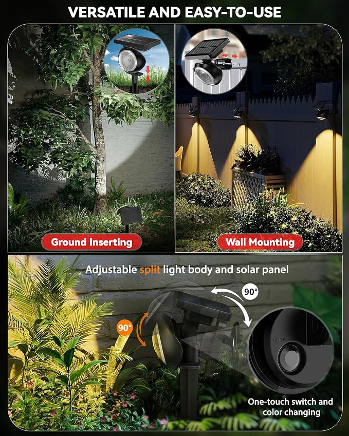 Monocular Solar Spot Lights Outdoor Waterproof, RGB+3CCT Solar Tree Spotlight, Bright Solar Uplights for Halloween Decorations Outdoor, Multicolor Garden Yard Landscape Path Lights [12Pack]