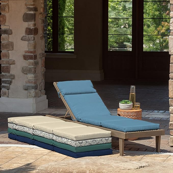 Arden Outdoor Chaise Cushion, 21 in x 72 in, Weather-Proof, Rain-Proof, Fade Resistant Patio Cushion for Chaise Lounger French Blue Texture
