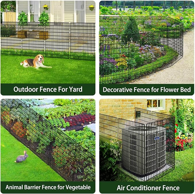ULIOK 10 Panels No Dig Decorative Garden Fences, Dog Fence Outdoor for Yard, 36in(H) x 25.2 ft(W) Tall Animal Barrier Fence Panels, Rustproof Ground Stakes Temporary Wire Screen for Yard, Patio
