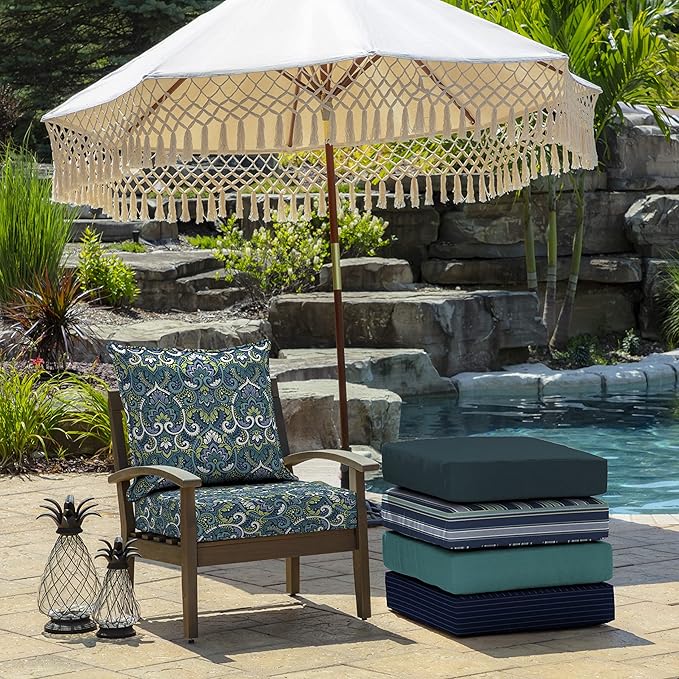Arden Outdoor Deep Seat Cushion Set (4-Pack), 22 in x 24 in, Weather-Proof, Rain-Proof, Fade Resistant Patio Cushion for Chair, Sofa, and Couch Sapphire Aurora Blue Damask
