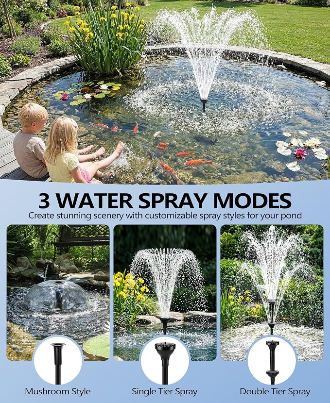 KimFilter Submersible Koi Pond Filter with Fountain Pump Kit - 790 GPH 60W Energy-Saving | 3 Adjustable Spray Nozzles | 33FT Weatherproof Cord | Filter Pump for Outdoor Ponds, Water Feature, Bird Bath