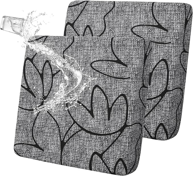 FORCHEER Waterproof Patio Cushion Covers 20x20 Floral Printed Stretch Outdoor Cushion Seat Covers Set of 2 Wicker Chair Washable Replacement