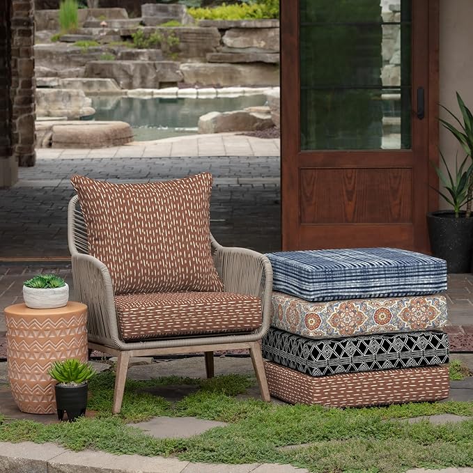 Arden Outdoor Deep Seat Cushion Set, 24 in x 24 in, Weather-Proof, Rain-Proof, Fade Resistant Patio Cushion for Chair, Sofa, and Couch Rust Red Brushed Texture